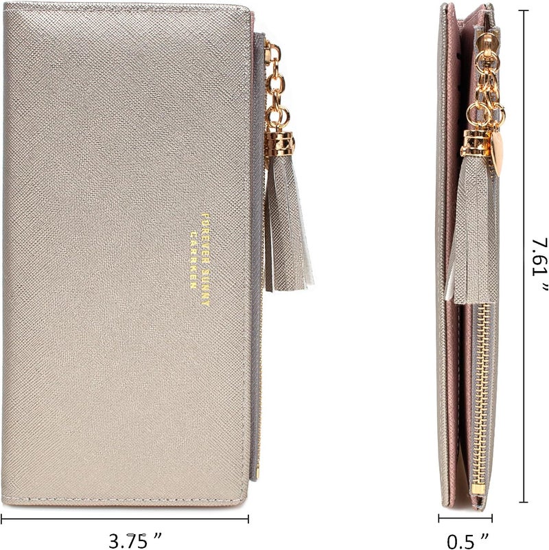 KOTORA Womens Slim Wallet Girls Thin Wallets Pretty Mini Long Card Holder Small Tiny Clutch Zip Purse Love Pendant Tassels Billfold (Bee Gold) - Image 4